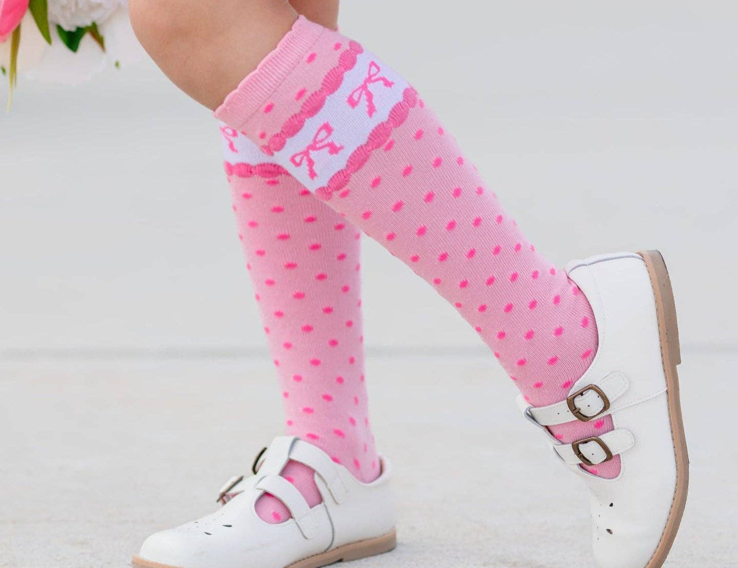 Pink Bow Scalloped Knee Socks
