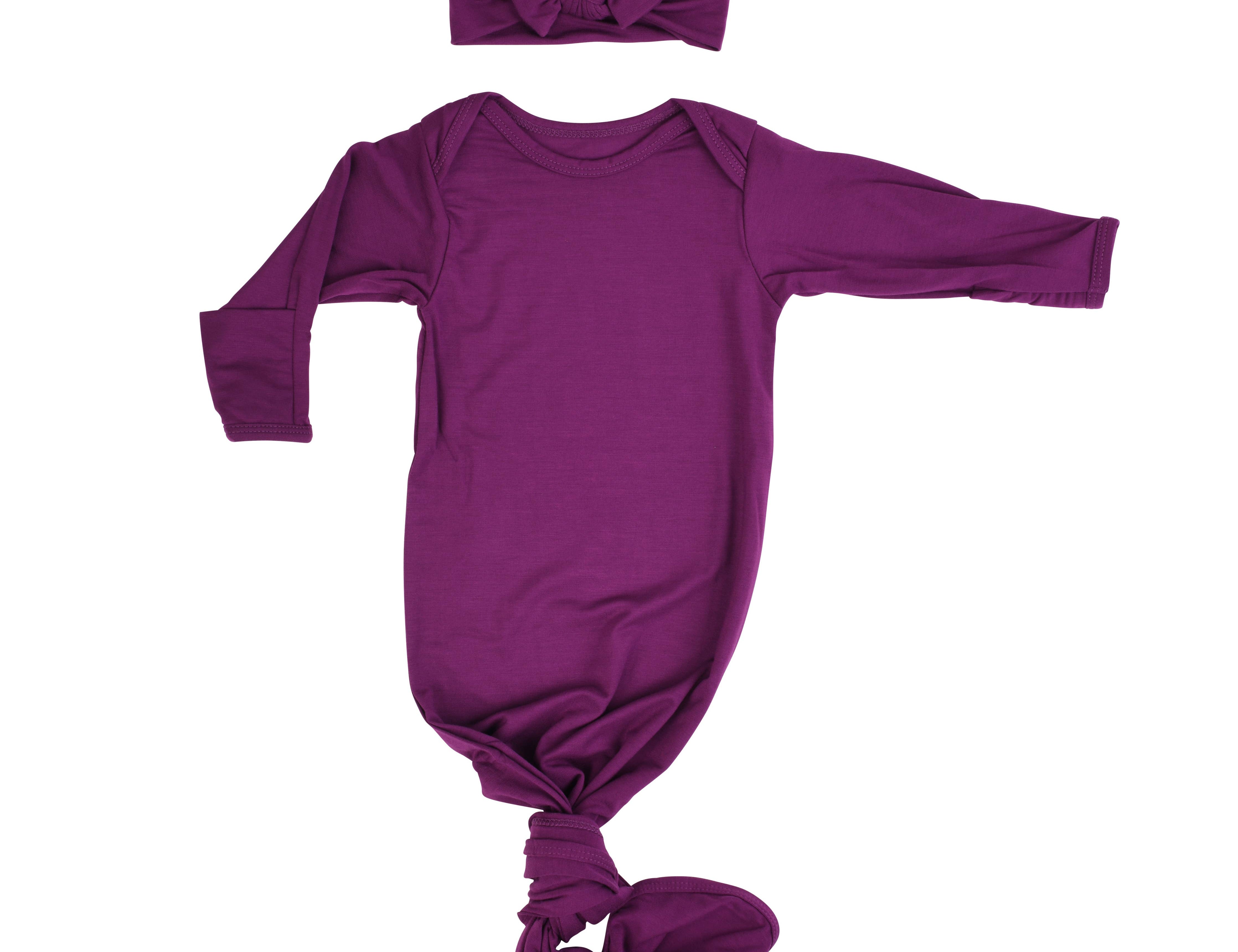 Plum Purple Knotted Newborn Baby Gown