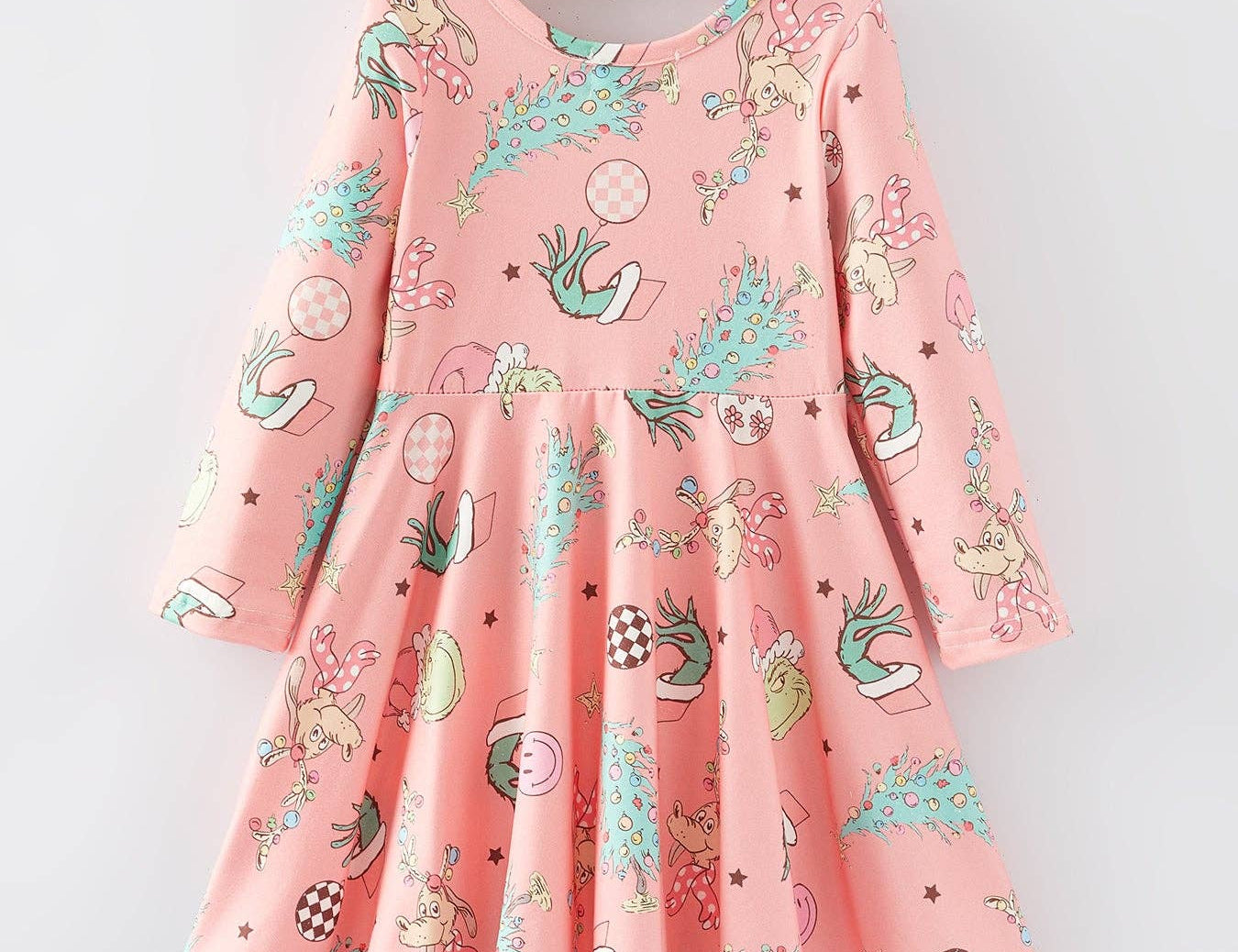 Christmas Cartoon Characters Christmas Tree Print Girls Dress