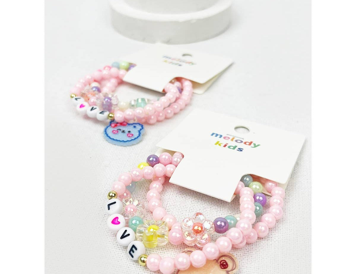 Love and Bear Theme Kids Layering Bracelet Set
