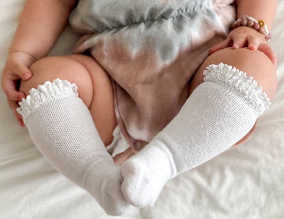 White Lace Top Knee High Socks