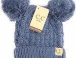 C.C Beanies KIDS Cable Knit Double Pom