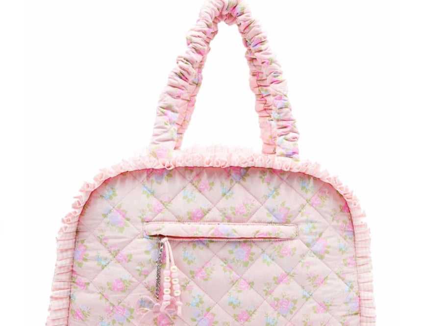 Quilted Floral Printed Medium Duffle Bag