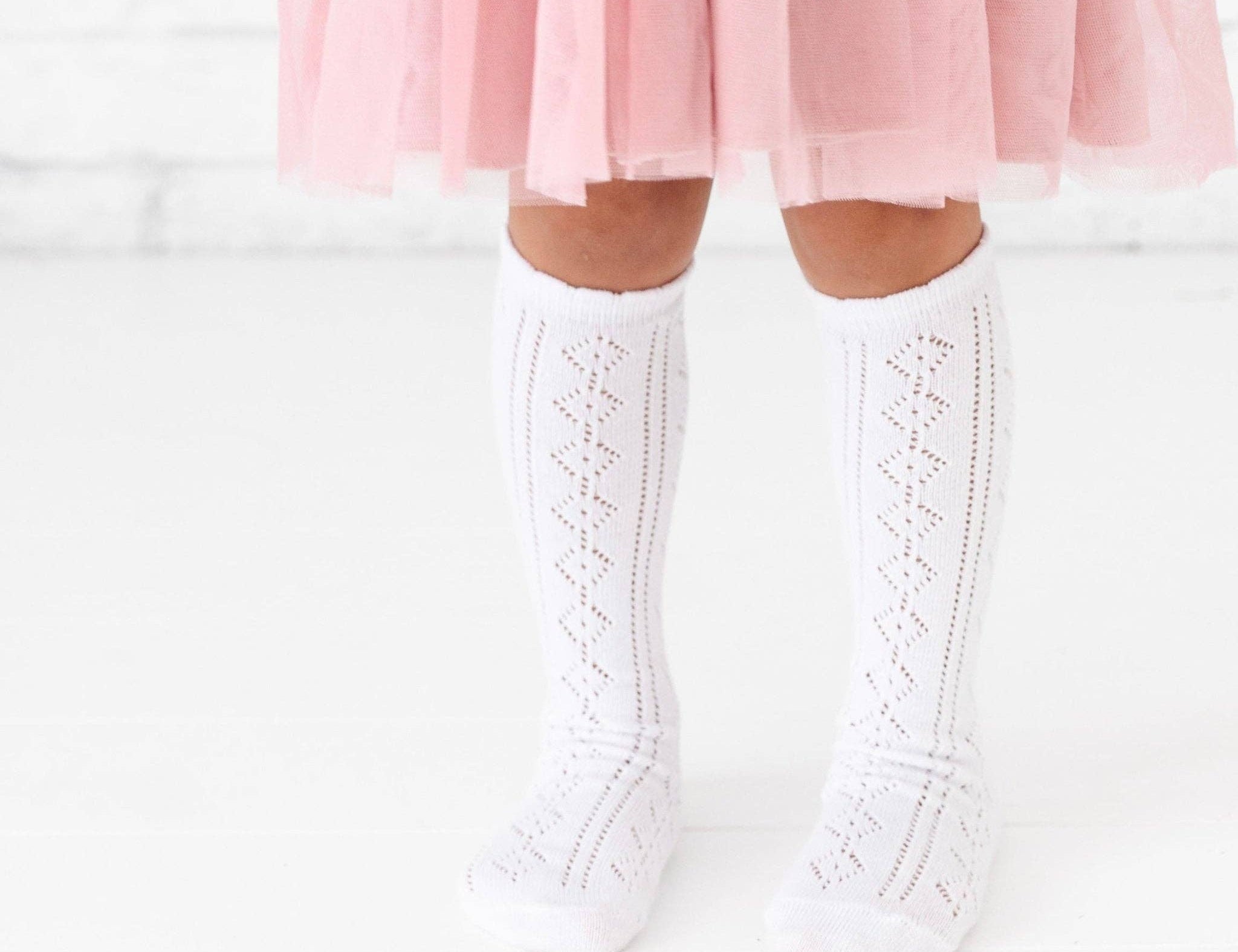 Scalloped Fancy Knee High Socks - White