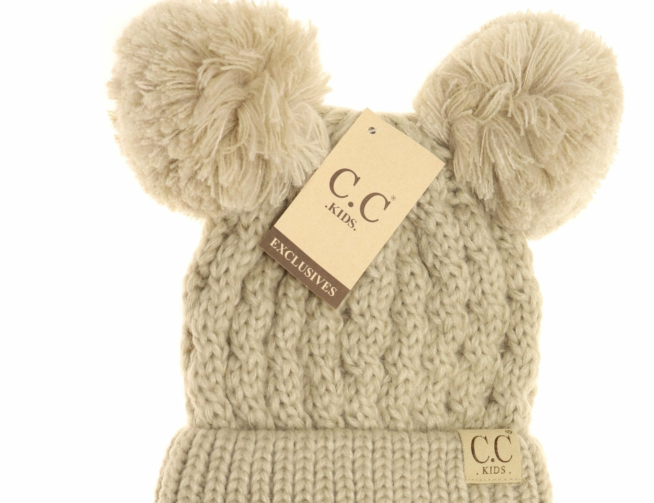 C.C Beanies KIDS Cable Knit Double Pom