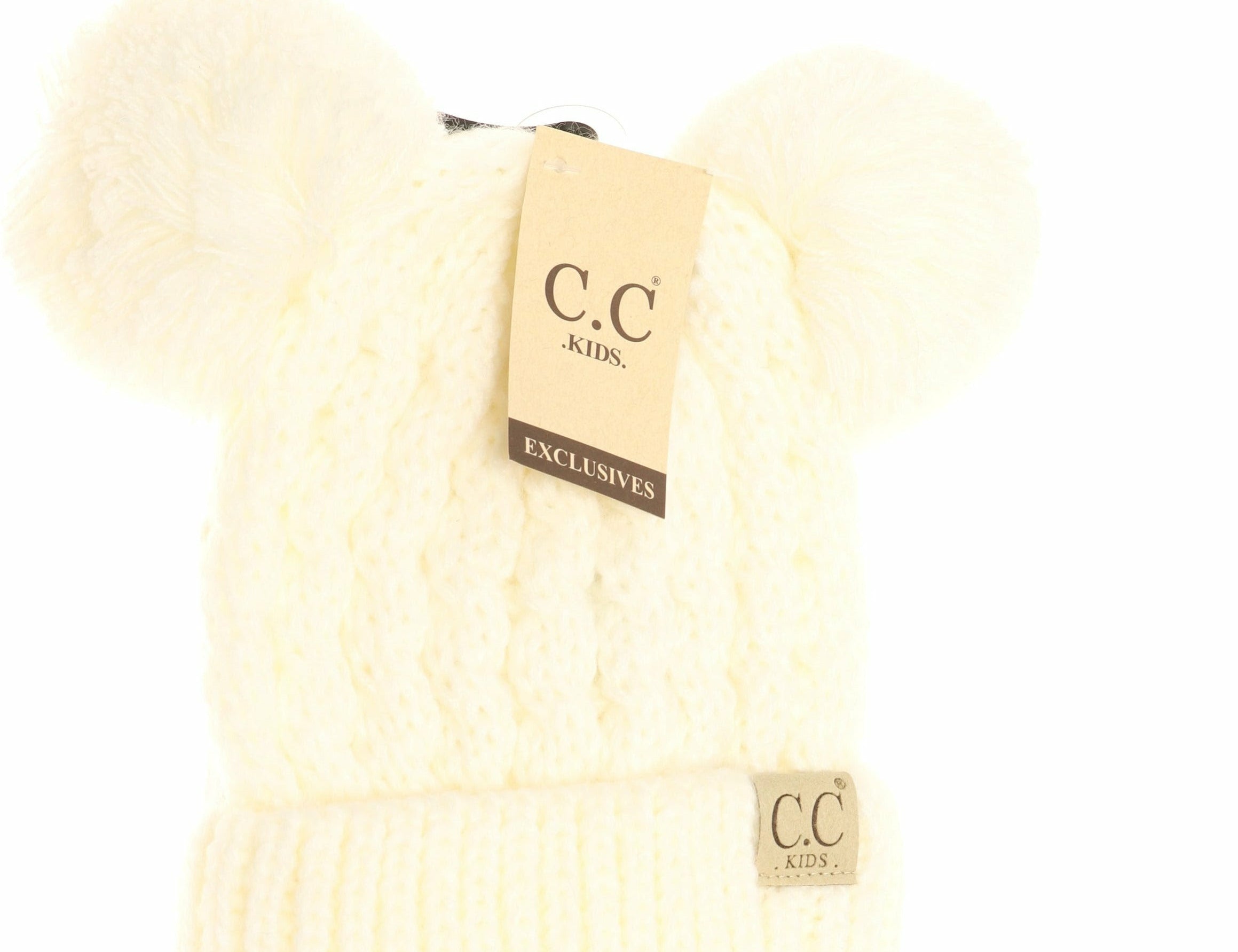 C.C Beanies KIDS Cable Knit Double Pom
