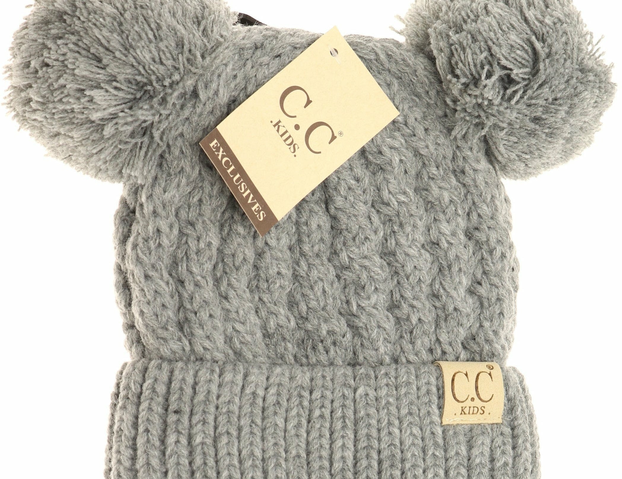 C.C Beanies KIDS Cable Knit Double Pom