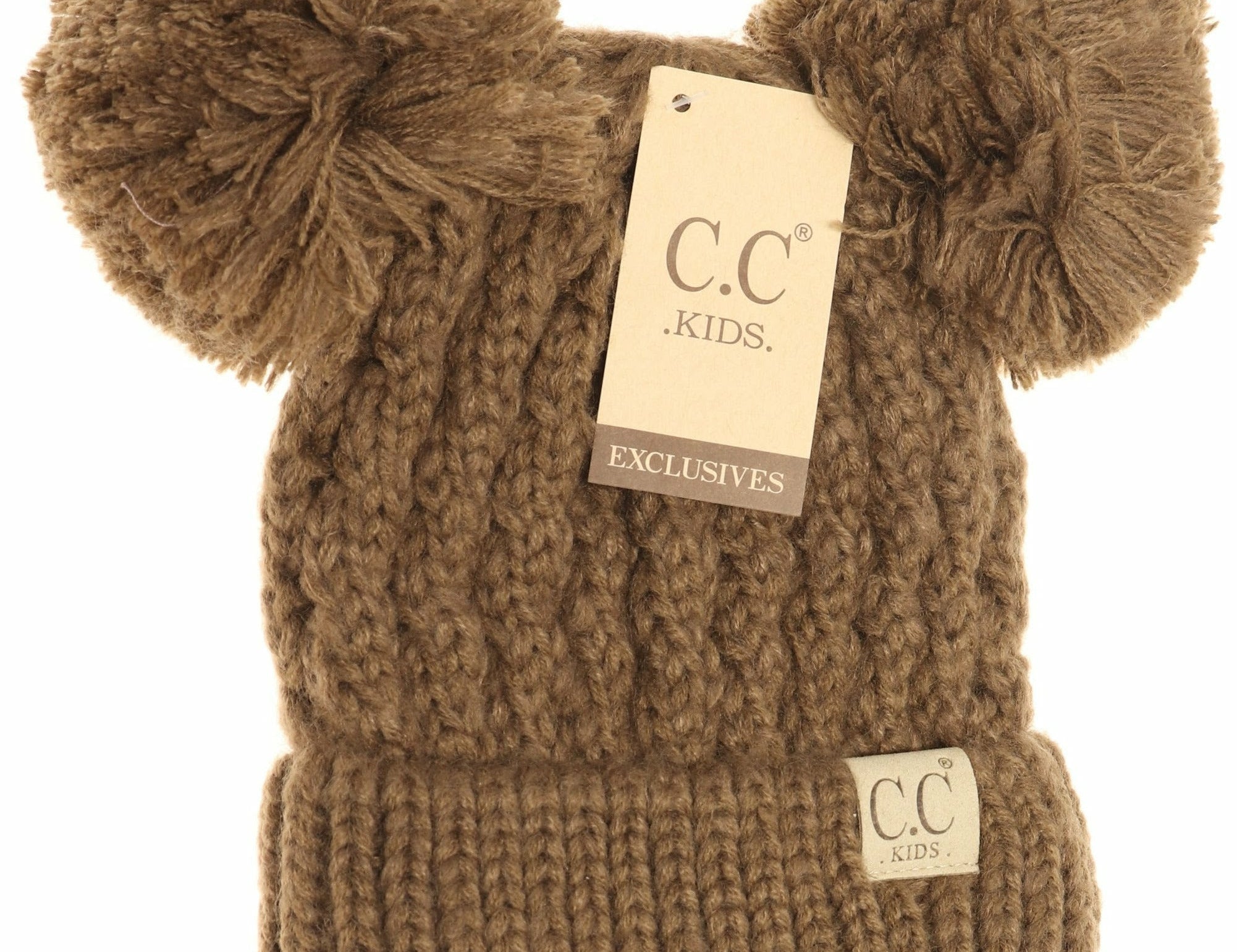 C.C Beanies KIDS Cable Knit Double Pom